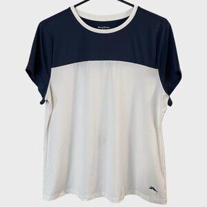 Tommy Bahama Quick-Dry Shirt Blue/White Women's XL Athletic Stretch Golf Tee